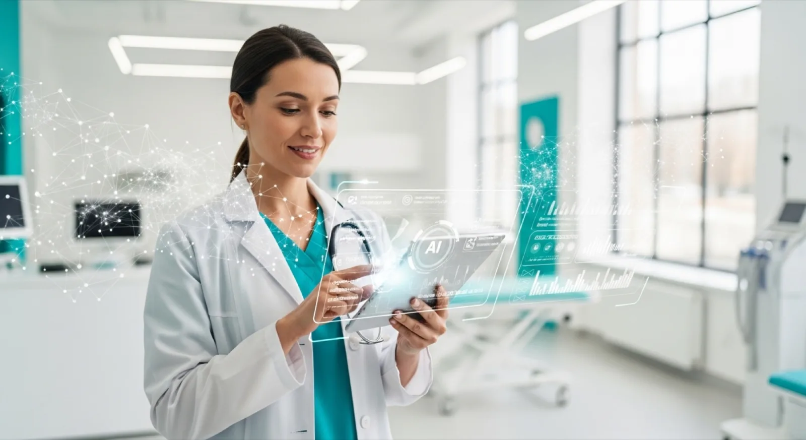 Medico al lavoro sulla piattaforma IusMedical, davanti allo schermo di un computer